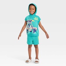 Bluey Toddler Boys 2pc Hooded Tank  Shorts Set, Teal, 4T
