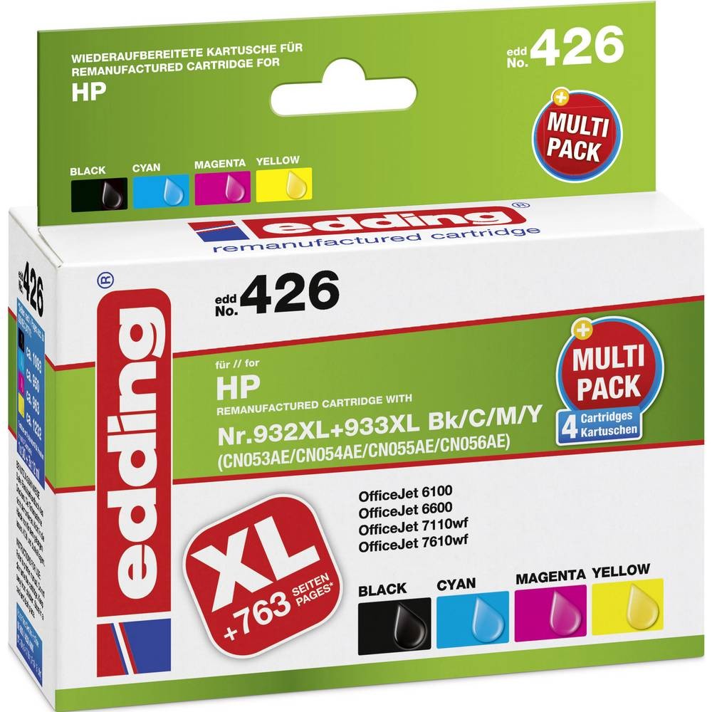 Encre Edding compatible HP 932XL 933XL pack de cartouches de rechange haute capacité noir et couleur