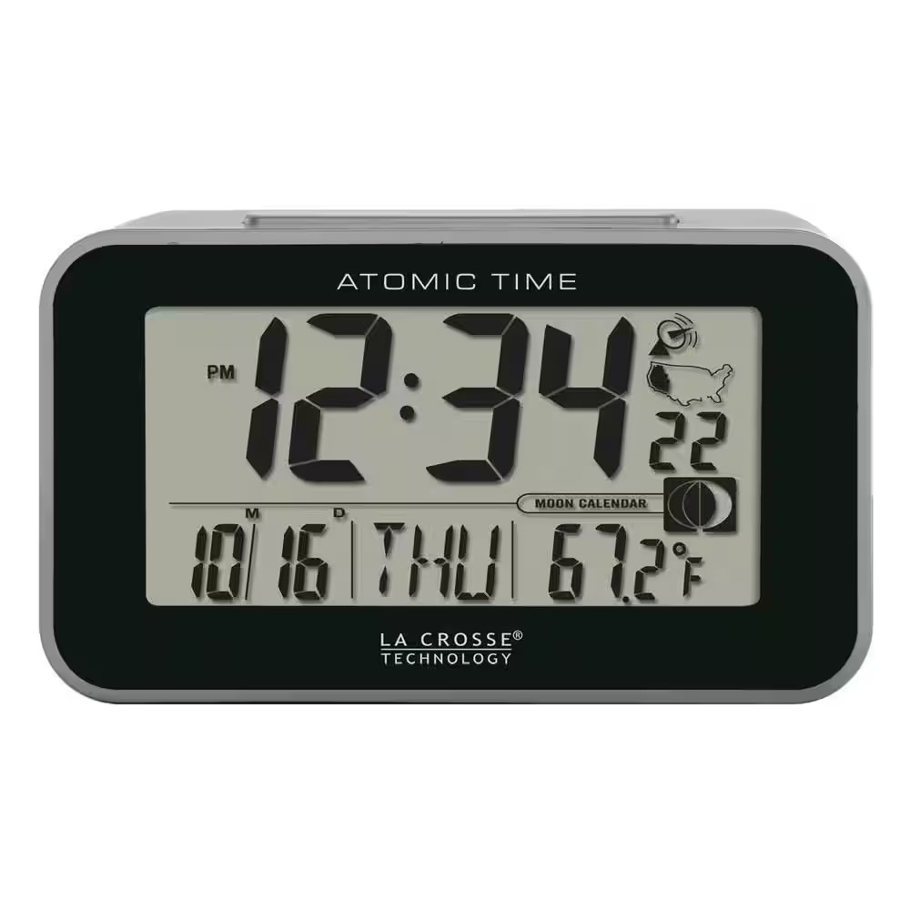 Atomic Digital Table Alarm Clock with Temperature and Moon Phase