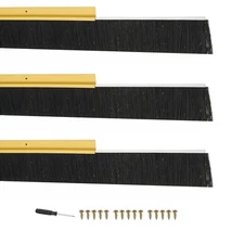 Door Brush Sweeps 2.76" x 39.37", 3 Sets Door Bottom Sweep, Gold/Black