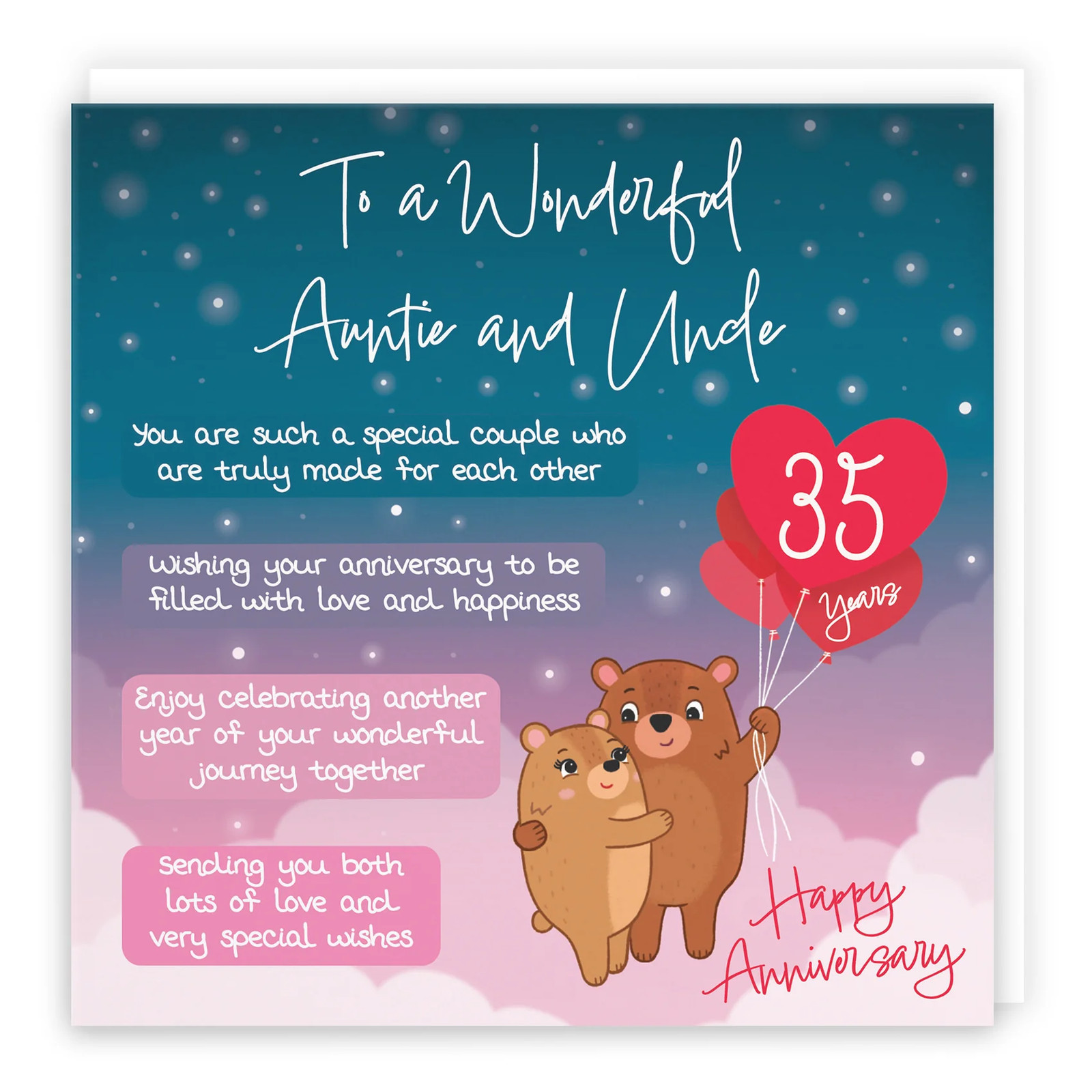 35th Auntie And Uncle Anniversary Card Starry Night Cute Bears