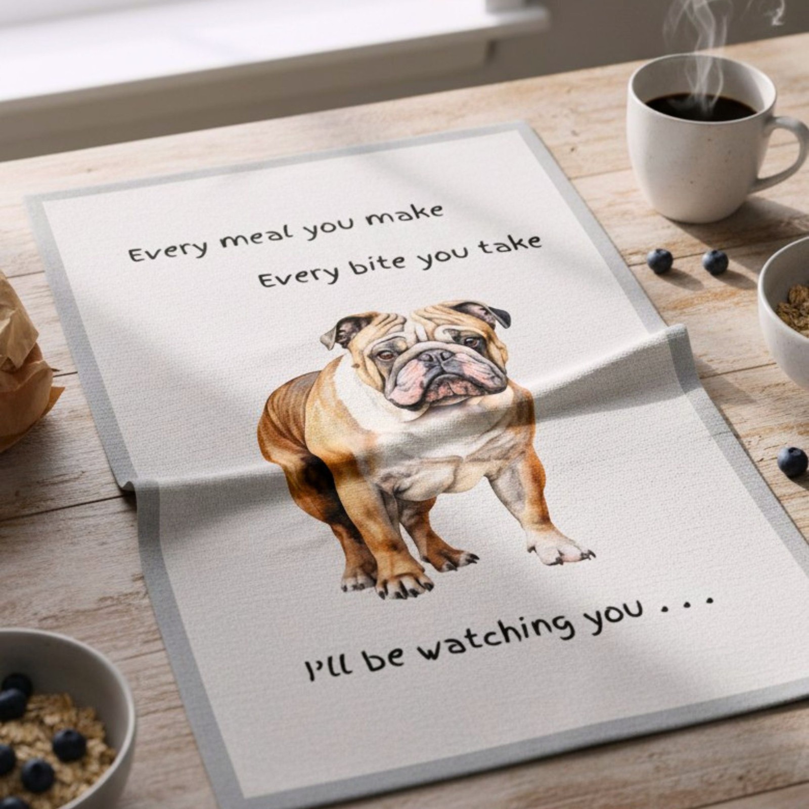 ADD-ON ITEM - Tea Towel 'Watching You'  - English Bulldog