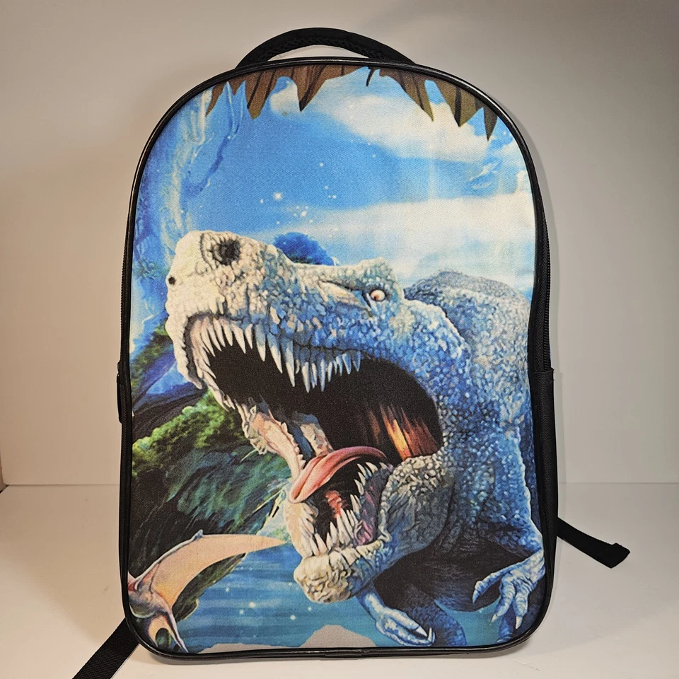 LAWLAIT Raptor T-Rex Dinosaur Kids SCHOOL BACKPACK Blue & Black - 2 COMPARTMENTS - Image 2 of 4