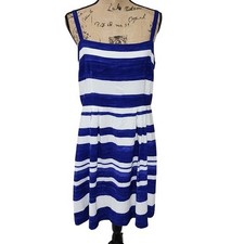 Loft blue and white striped nautical beach fit n flare square neck midi dress 14