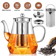Teekanne Glas mit Sieb 1,0L Edelstahl Filter Tee Bereiter Kanne Zubereiter Set