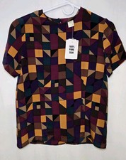 Vintage Christie Jill Top Womens Small 100 Silk Blouse Colorful 80s