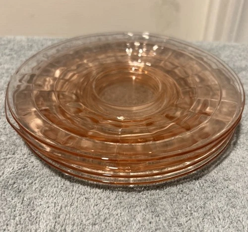 Lot 4 Anchor Hocking Block Optic Pink Saucers without cups  Depression Glass