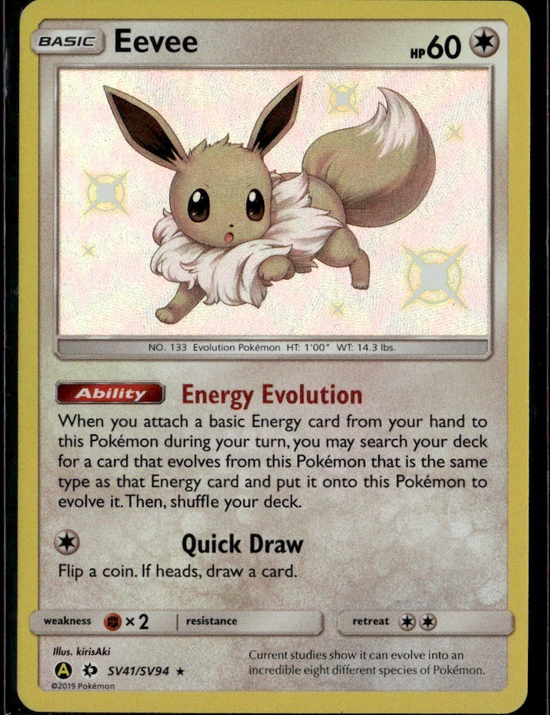 Eevee Shiny Holo Rare Hidden Fates: Shiny Vault SV41/SV94 Colorless Holo Pokemon