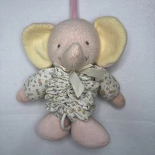 Vtg 90s Prestige Toy Pink Calico Elephant Musical Pull String Plush Baby Lullaby