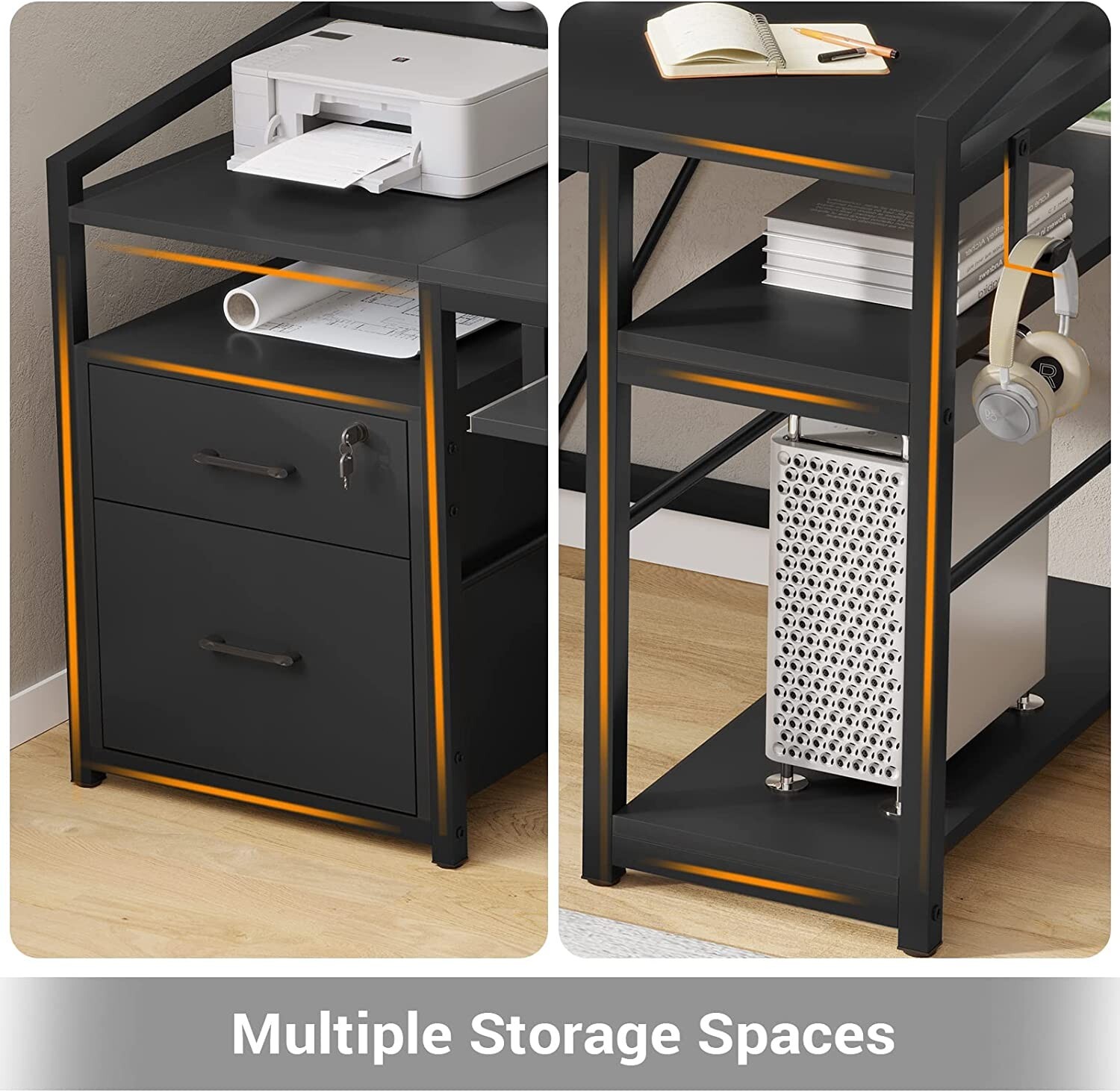 Computer Desk Office Desk with File Drawers & Monitor Shelf Home Office