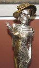 Lovely Gold & Silver Day of the Dead Lady Figurine Resin 16" Dress w/ Floral Hat — photo 2