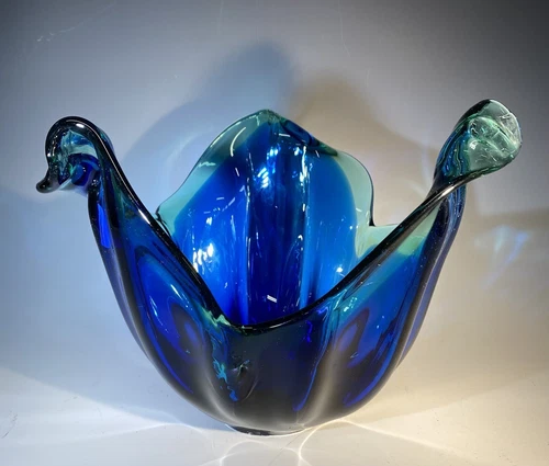 Vintage Murano White Crystal Blown Glass Bowl