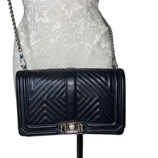 Rebecca Minkoff Love Crossbody Bag Womens Black Chevron Quilted Silver Hardware