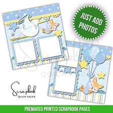 Baby Boy Shower Blue Fox Stork 2 PRINTED Premade Scrapbook Quick Pages 118