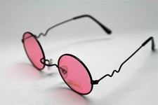 PINK ROUND SUN GLASSES BLACK FRAMES TRIGUN VAMPIRE COSPLAY STEAM PUNK HIPPIE