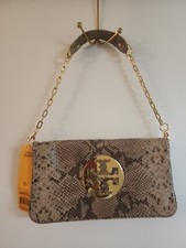 Tory Burch Audra Reva Color Natural Python Print Leather Shoulder/Clutch Bag/NEW