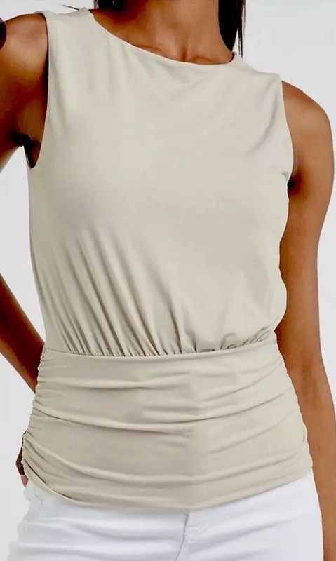 *EXPRESS* Beige Ruched Sleeveless Banded Bottom Shirt - Size Medium