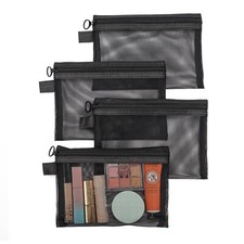 Small Make Up Bag, 4Pack Black Mesh Pouches for Purse, Clear Zipper Cosmetic/...