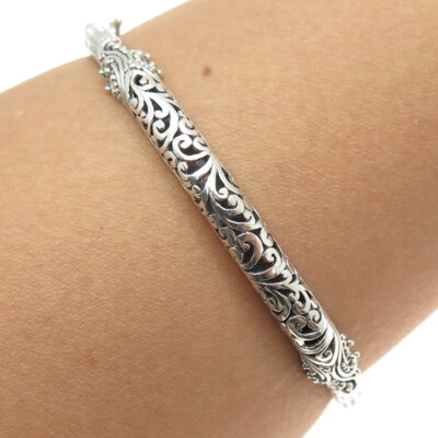 SARDA 925 Sterling Silver Vintage Signature Scroll Bangle Bracelet 8.25''