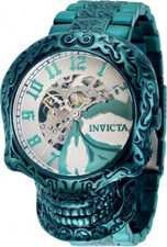 Invicta Artist Automatic Smile Skull 50mm Silver Dial Green Men's Watch 40759