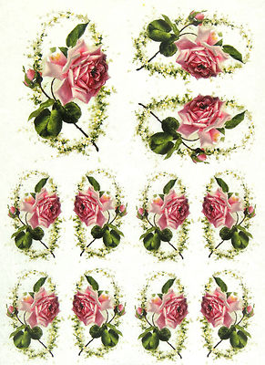 Reispapier für Decoupage Decopatch Scrapbook Bastelblatt Vintage rosa Rosen