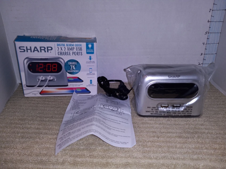 New SHARP Digital Alarm Clock 2 X 2 AMP USB Charge Ports Electric / Battery - Image 2 of 4