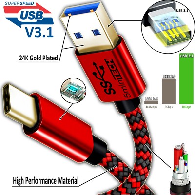 (Type-C to USB) Super Speed USB 3.1 Data & Sync Charger Charging Cable Cord lot