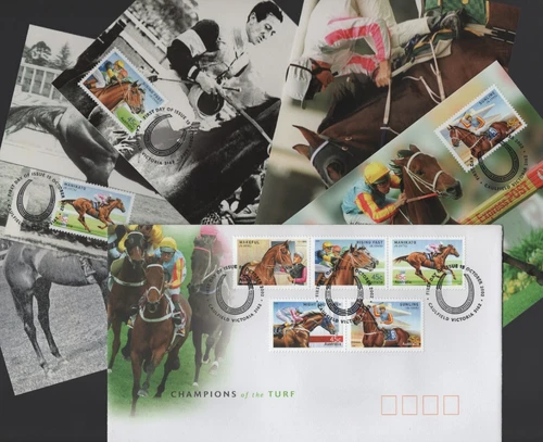 2002 Australia Champions of the Turf Horse Racing FDC and Set of 5 Maxi Cards