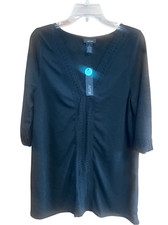 APT 9 Cover Up Swim embroidered trim Top Black Sz L NWT