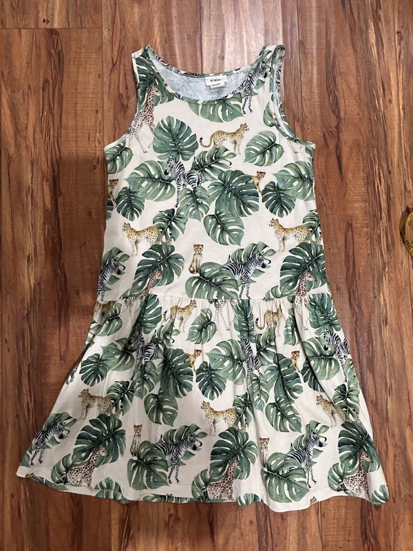 Girl's H&M Karolina Kijak Tank Sundress Sz 8-10 Y wildlife dress giraffe leopard