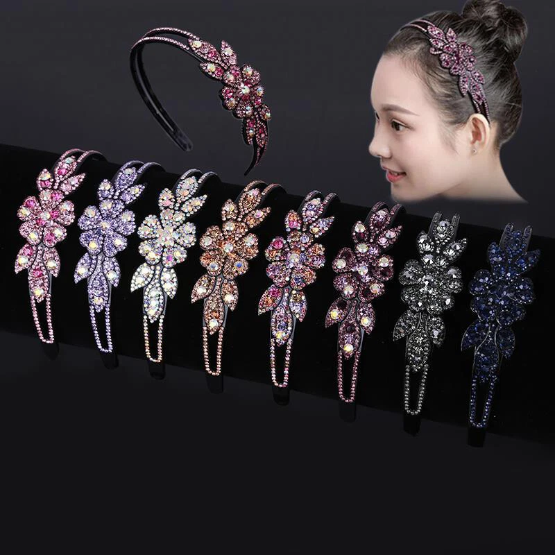 New Women Non-slip Hair Hoop Sparkly Rhinestone Headband Flower Crystal Hairband - Image 3 of 4