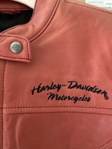 VINTAGE 2008 HARLEY DAVIDSON WOMEN'S LEATHER MOTO JACKET RED/PINK Size XS - Picture 3 of 15
