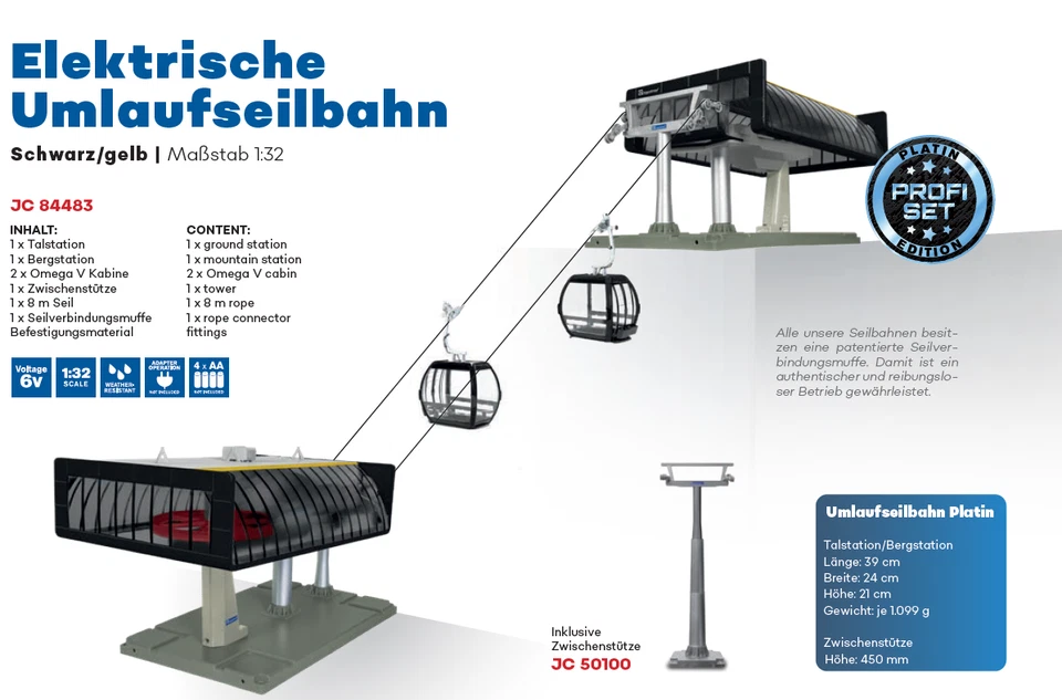 JC 84483 Seilbahn Jägerndorfer D LINE Profiset schwarz gelb 1:32 NEU OVP