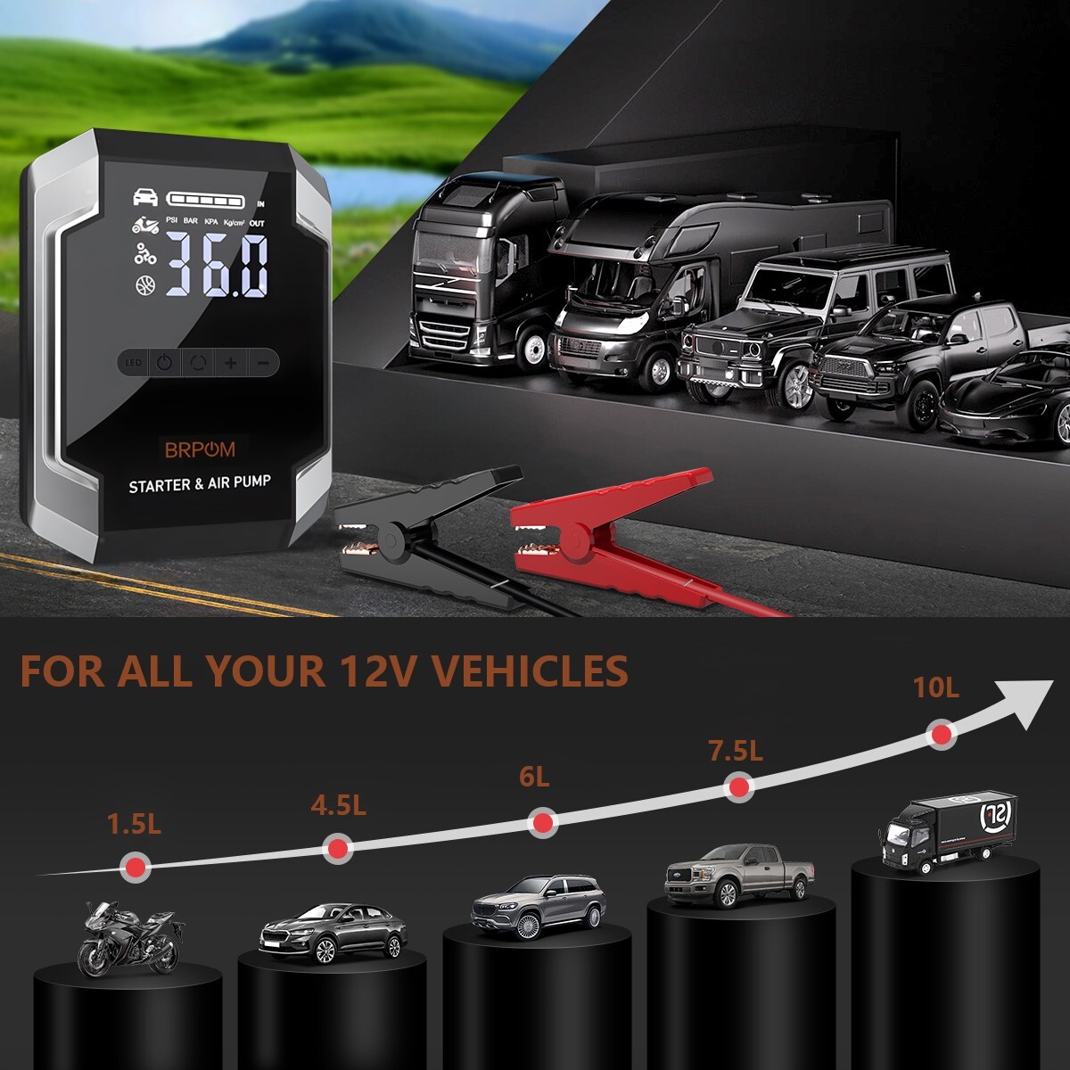 8500A Car Jump Starter With Air Compressor Pack Booster 12V Power Bank