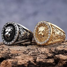 Lion Ring Men's Animal Ring Stainless Steel Ring Punk Hip Hop Vintage Silver