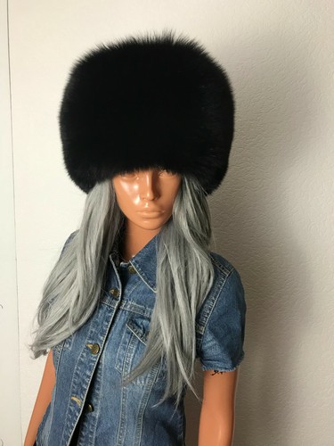 Blue fox fur roller winter hat for women. In Black.S,M,L,XL - Picture 6 of 6