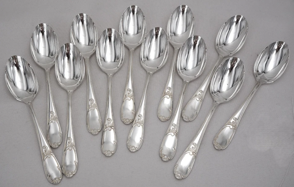 François Frionnet 12 couverts entremets, 24 pièces métal argenté, style Louis XV - Photo 3/4