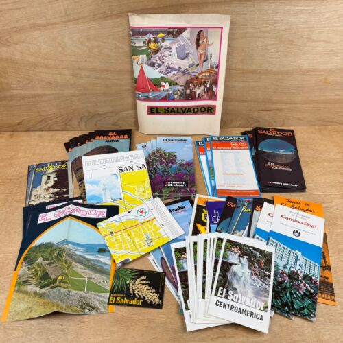 Lot Vintage El Salvador Travel Guide Mapa Brochure San Camino Real + Sticker 70s