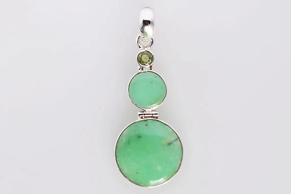 925 Sterling Silber Echt Chrysopras Edelstein Anhänger Peridot Edler Schmuck - Bild 3 von 4