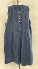 Quince Women 100% European Linen Sleeveless Swing Dress Deep Navy S