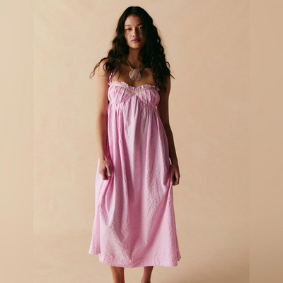 Free People Poppy Midi S P Women's Free-est Sleeveless Pink Cotton Dress 45362