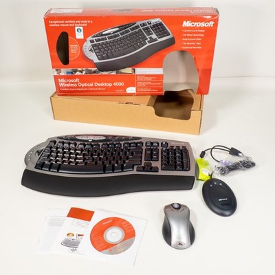 Microsoft Wireless Optical Desktop 4000 Comfort Curve Keyboard Optical Mouse NEW