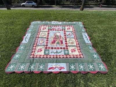 Christmas Quilted Patchwork Santa Quilt Bedspread, Multicolor, Non-Standard