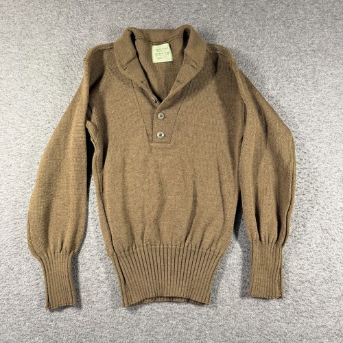Sebo Knitwear Men's Commando Sweater Medium 100% Wool Brown Rib Knit Henley