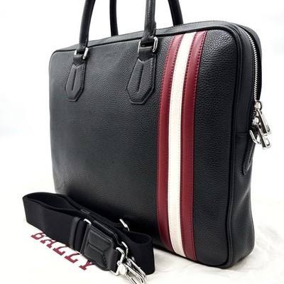 BALLY 2way Authentic Handtasche Schultertasche Boston Bag Schwarz Leder 28×37cm