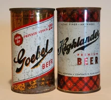 PAIR OF FLAT TOP BEER CANS GOEBEL HIGHLANDER