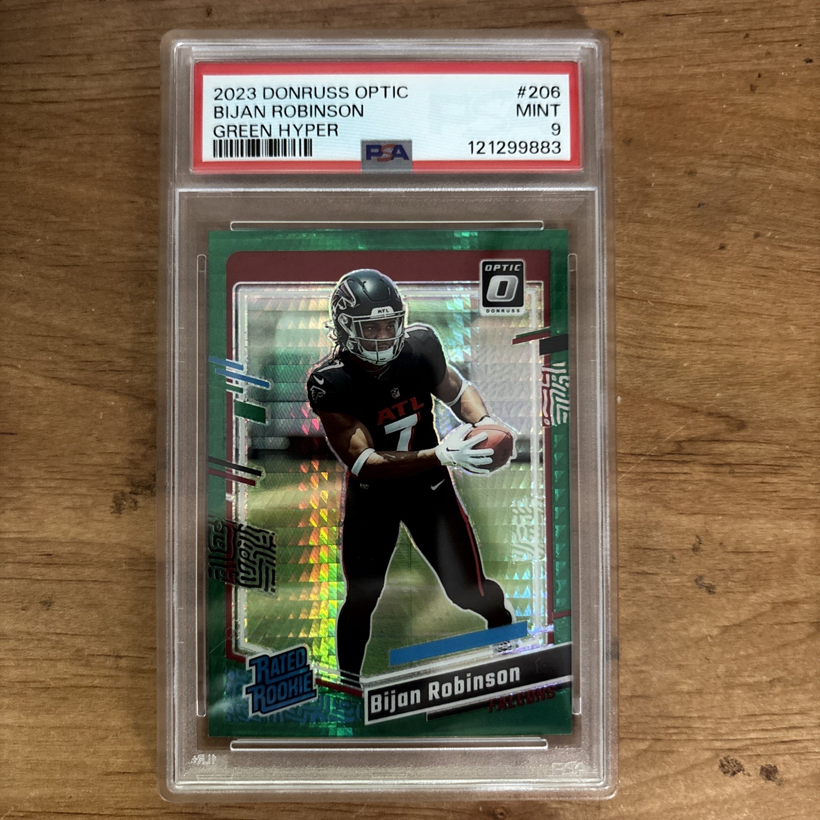 2023 Donruss Optic Bijan Robinson Rated Rookie Green Hyper PSA 9 #206 Falcons RC