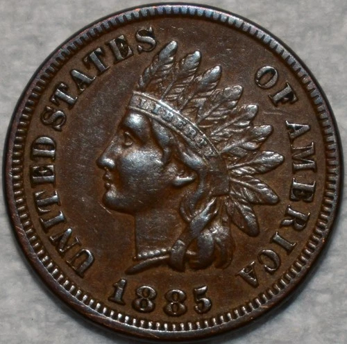 About Uncirculated 1885 Indian Head Cent, Well-Struck, Chocolate-Brown specimen.