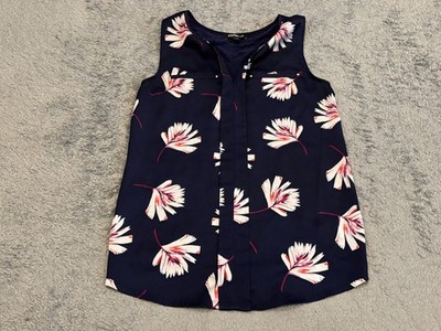 Express Sleeveless Blouse Womens XS Navy Blue Floral Casual Career Office Summer