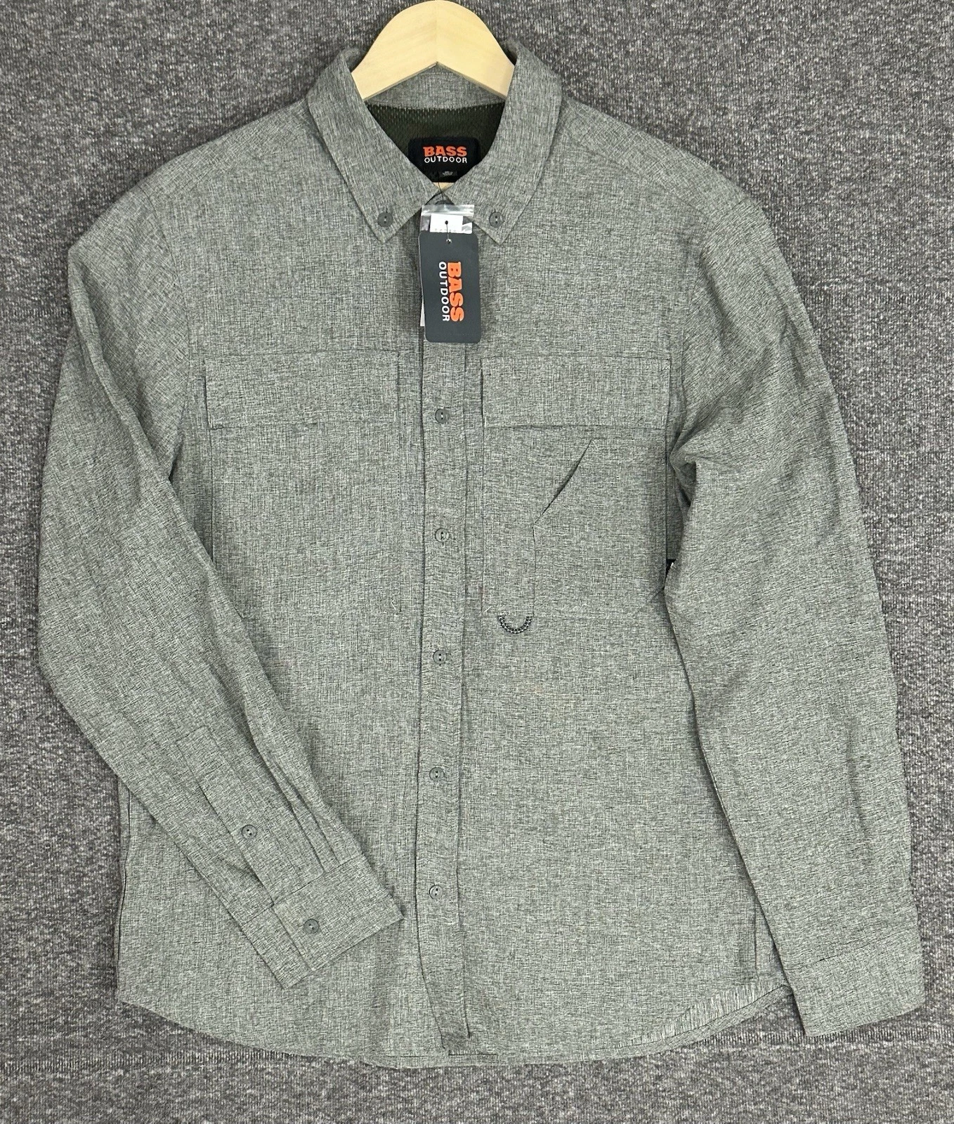 Bass Outdoor Heather Flannel Shirt Deep Depths Gray Men's Medium NWT Polyester